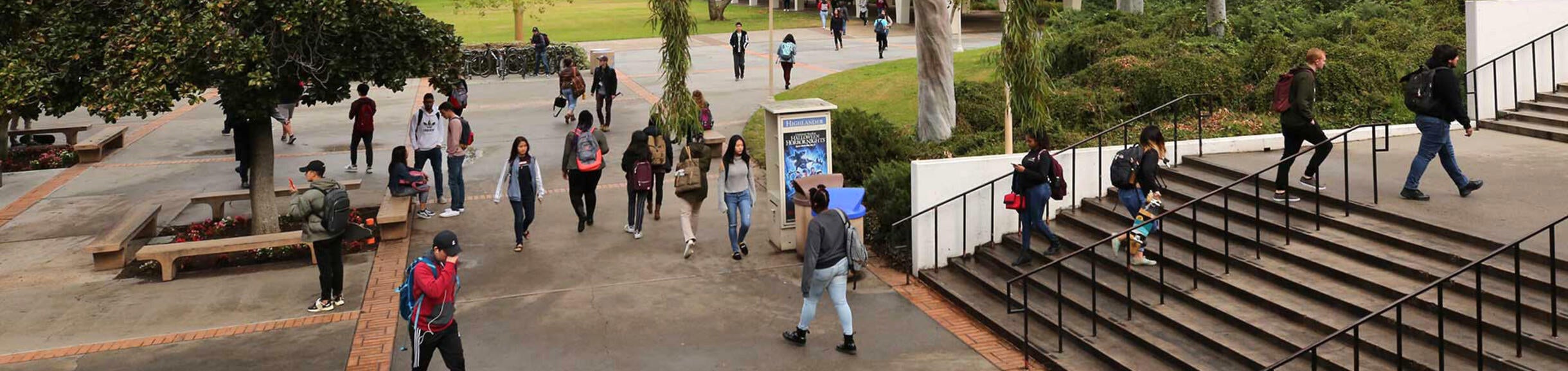 Students on campus near Rivera Library